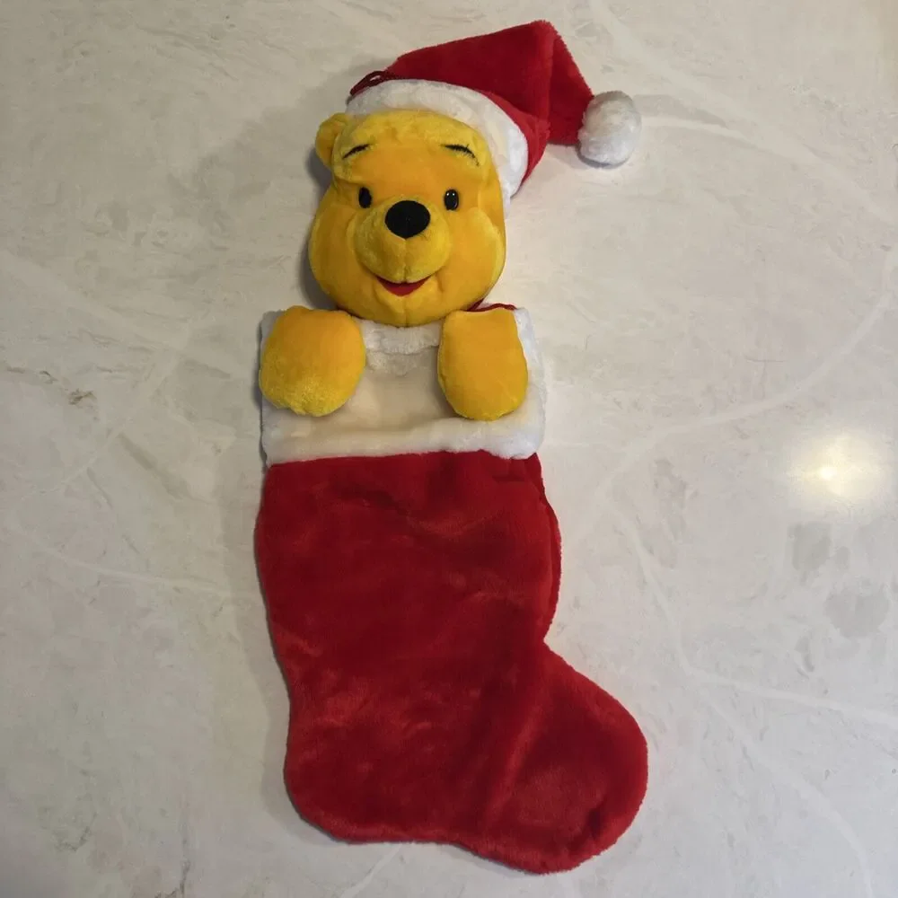 Vintage Disney Santa's Best Winnie The Pooh Plush Head Christmas Stocking 21”